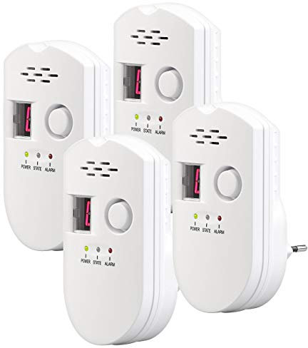 VisorTech Gas-Warnmelder: 4er-Set Steckdosen-Multi-Gasmelder für Erdgas und Autogas, 85 dB (Gas Detector, Gasdetectors)