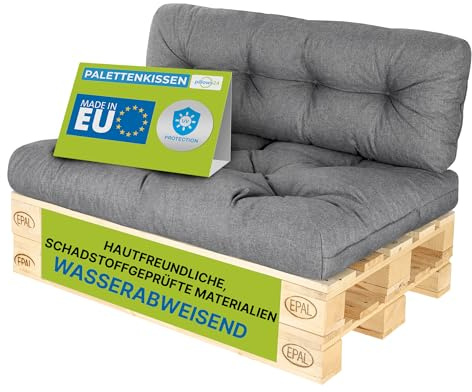 Pillows24 Palettenkissen 2-teiliges Set, Wasserabweisend & UV-fest | Palettenkissen Outdoor & Indoor für Europaletten 120x80, Palettenuflage für Palettensofa, für Garten, Made in EU, Dunkelgrau