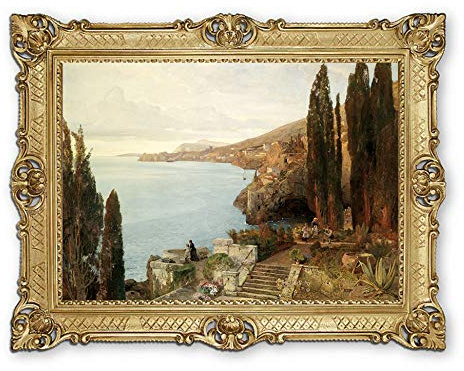 Lnxp Wunderschönes Gemälde 90x70 cm Künstler; E.J.Schindler ´Blick auf Ragusa ´Bild Bilder Barock Rahmen Antik Repro Renaissance als Gemälde & hochwertige Kunstreproduktion 58B