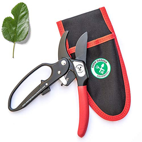 Eden Garden Equipment Sécateur – Système à cliquet puissant et poignée en caoutchouc antidérapant avec lame résistante à l'abrasion et à la rouille