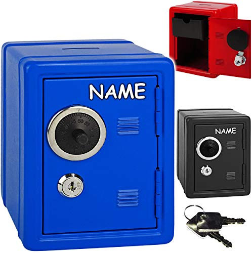 alles-meine.de GmbH Metall - Spardose Tresor Schrank - bunter Farb-Mix - inkl. Name - mit 2 Schlüssel & Zahlenschloss/Kombinationsschloss - Geldtresor - Geldsafe - aus Sparschr..