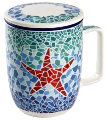 TEA SHOP - Taza de Té o Infusiones con filtro, infusor y tapa - Taza Harmony Estrella - Fabricada en Porcelana con diseño exclusivo y original