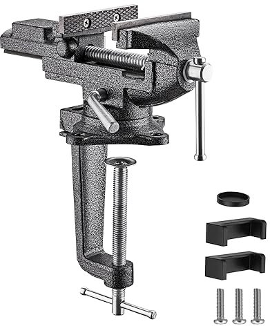 Teeno - Morsa da banco con larghezza della mascella 85 mm, morsa con base girevole a 360 gradi, materiale in acciaio fuso, potenza di serraggio 800 kg
