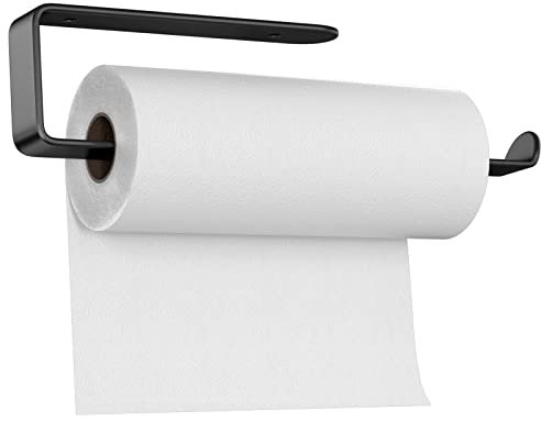 Newaner Küchenrollenhalter Wand Hängen Ohne Bohren, 295mm Selbstklebend oder Bohren Küchenpapierhalter, Space Aluminium Papierrollenhalter für Küche, Bad, Schränke, Vertikal oder Horizontal, Schwarz