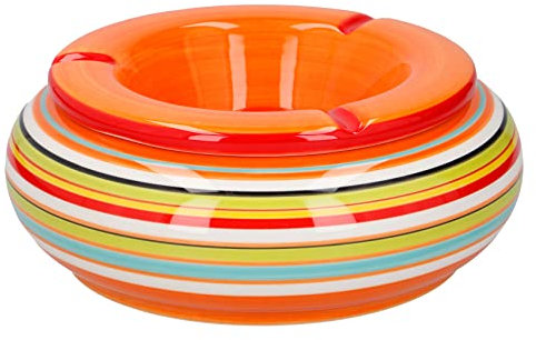 Bubble-Store XXL-Wind-Aschenbecher mit abnehmbarem Deckel, Keramik Sturmaschenbecher, Tischaschenbecher für den Innen- und Außenbereich (Ø 19 cm, Orange)