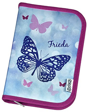 minimutz Federmäppchen für Mädchen mit Namen Bedruckt | Schmetterling Butterfly | Gefülltes Schüler-Etui Personalisierte Federtasche