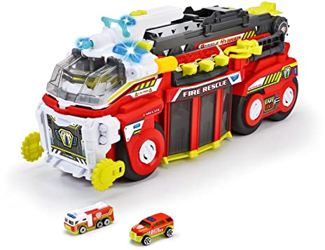 Dickie Toys Rescue Hybrids Feuerwehrauto groß (55 cm) - Rescue Hybrids Feuerwehrauto für Kinder mit Wasser-Spritzfunktion, ausziehbarer Leiter, Licht & Sound + 2 kleine FahrzeugeFire Tanker