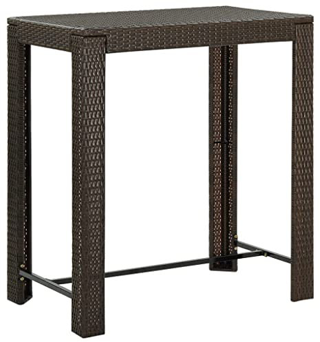 Makastle Garten Stehtisch Bistrotisch Outdoor Wetterfest Gartentisch Bartisch Balkontisch Beistelltisch Loungetisch Gartenmöbel Tisch Braun 100x60,5x110,5 cm Poly Rattan