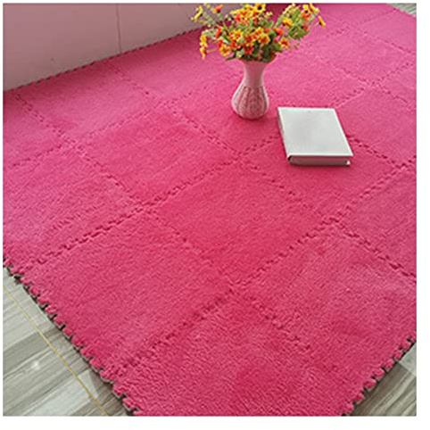 10 Stück Ineinandergreifende Teppichfliesen, Puzzle-Bodenmatte, 30,5 X 30,5 cm Plüsch-Schaumstoff-Fußmatten-Set, Weiche Kletterteppiche, 10 Fliesen/9,7 Quadratfuß,Rose red