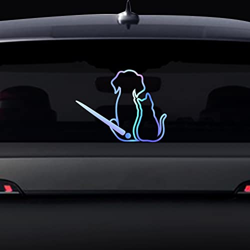 Cute Dog and Cat Rear Wiper Sticker, Nouiroy Funny Puppy Kitty Friends Waving Tail Decal Reflective Stickers Car Rear Window Docoration 3D Art Decal Windshield Vinyl Sticker SUV Rear Wiper, Laser Blue