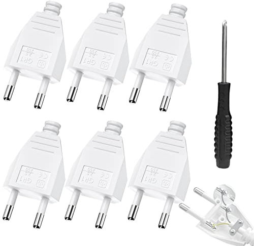 6 Stücke Eurostecker Flach, Flacher Stecker mit Schraubendreher -Einfach Zu Installieren, Steckdosenstecker Flach Stromstecker (220V, 2.5A) Verwenden Sicherheitsmaterial, Weiß