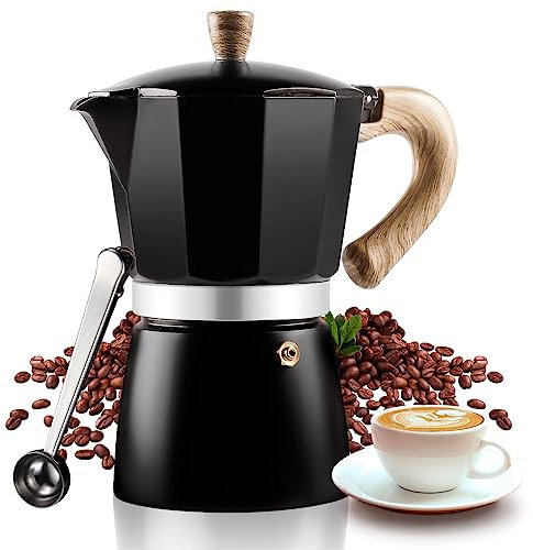 VINEKRAFT Moka Pot, 6 Cup Italian Espresso Maker, ‎Aluminium Stove Top Coffee Maker with a Coffee Clip Spoon, 270ml
