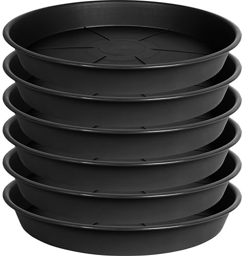 OVZILKI 6 Pack of Plant Saucer Tray 11 12 inch, Heavy Duty Plastic Pot Plant Drip Trays Saucers for Indoors Outdoor, Plant Water Tray for Planters 11-12 (12, Black)