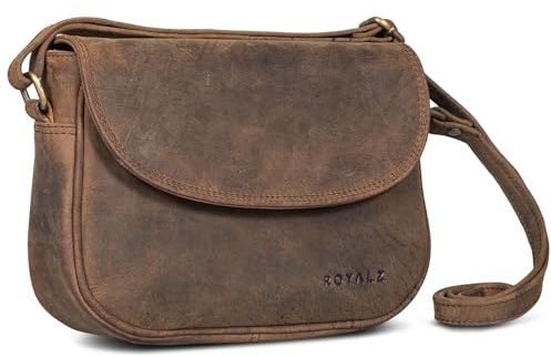 ROYALZ Vermont Echtleder Handtasche Damen klein im Vintage Look - kleine moderne Ledertasche perfekt als Ausgehtasche Abendtasche Schultertasche im Alltag Freizeit City;Farbe:Schwarz