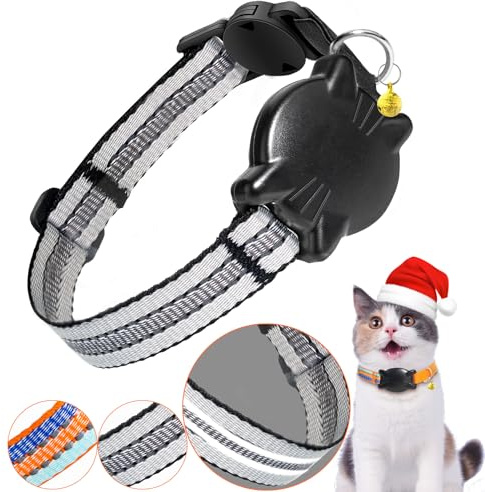 Airtag Katzenhalsband - Integriertes Airtag Halsband Katze Halsband Wasserdicht,Reflektierendes Katzenhalsband Airtag mit Sicherheitsverschluss Gummizug für Kätzchen Klein Hund (Grau XS)