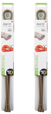 Nite Ize Gear Tie Reusable Rubber Twist Tie - Bendable Rubber Ties for Indoor & Outdoor Use - Reusable Multipurpose Twist Ties for Organizing & More - 32, Coyote (2 Pack)