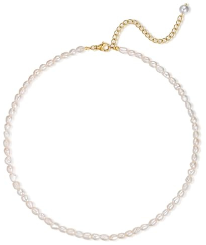 Aleasha Süßwasserreis Perlenkette 4mm 6mm Weiß Schwarz Perle Halskette Damen Handgefertigt Schmuck Geschenke