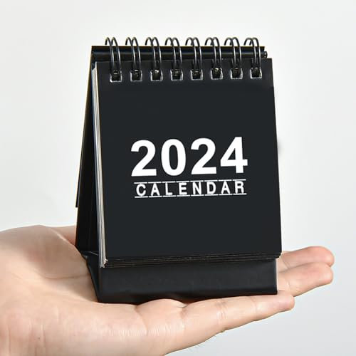 Tischkalender 2024 – Mini-Schreibtischkalender für die tägliche Planung, kleiner Tischkalender 2024 für Organisation – Monatsplaner 2024 für Zuhause, Schule, Büro (schwarz)