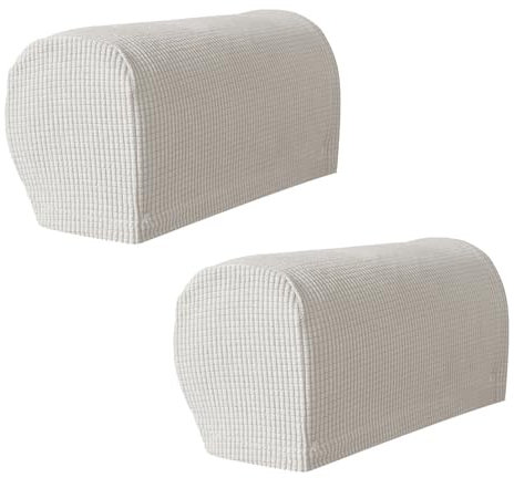 FANSU 2 Stück Armlehnenschoner Sofa Stretch Armlehnenbezüge Einfarbig Jacquard-Stoff fit Armlehnenbezug für Stühle, Couch, Sofa, Sessel, Weiche Anti-Rutsch Sofa Armkappen (Elfenbeinweiß,Groß)