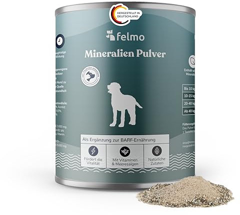 FELMO Mineralien Pulver für Hunde (200g) als optimale Ergänzung zur Barf- Erhärtung - Enthält wichtige Mineralstoffe, Vitamine und Meeresalgen – Stärkt das Abwehrsystem