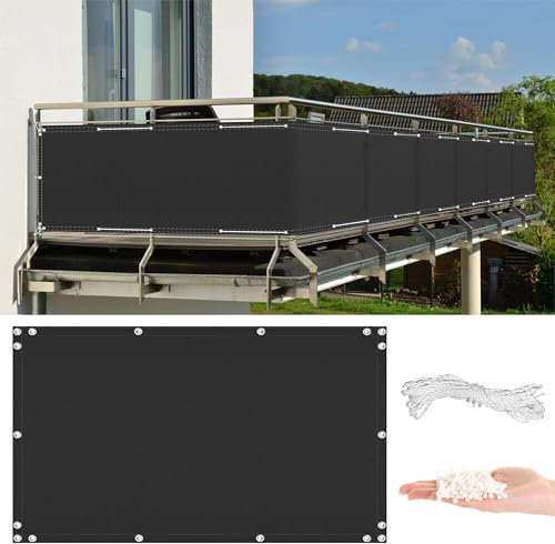AYLFBFU Balkon Sichtschutz Creme Farben 150x750cm, Leicht Transparent Wind- und UV-Schutz Wetterfest, mit Ösen, Nylon Kabelbinder und Kordel - Balkonverkleidung für Balkon Terrasse Garten