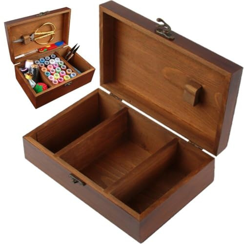 Glixoft Hölzerner Nähkorb, Multifunktionaler Vintage-nähkasten Aus Holz, Nadelfaden-aufbewahrungskoffer, Notfall-kleidungsreparaturen