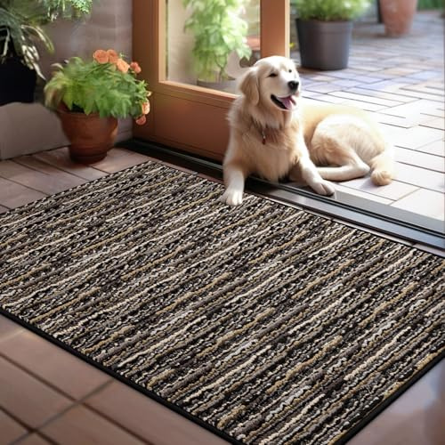 Biscpro Fußmatte 80x100cm Boho Teppich Schmutzfangmatte Innen Waschbar Rutschfester Fussmatte Eingangsmatte Carpet für Eingangsbereich,Haustür,Patio,Flur,Garten,Porch-Schwarz