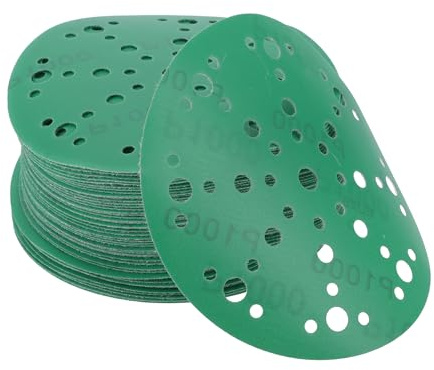 A ABSOPRO Dischi Abrasivi 6 Pollici 49 Fori 1000 Grana Carta Vetrata Gancio e Anello in Ossido di Alluminio Verde 50pz