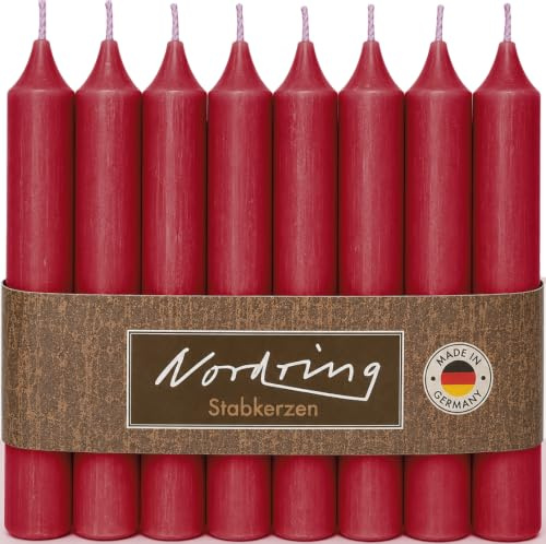 Nordring 8 Stabkerzen Rustik rubinrot 2,2 x 25 cm hoch durchgefärbt RAL-zertifiziert