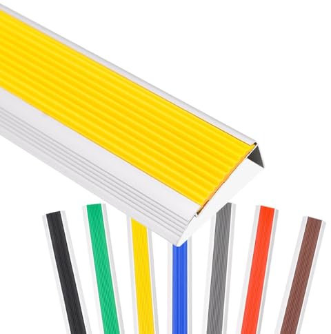 IMUNKT 100cm Treppenprofil Aluminium Treppenkantenschutz rutschfest Wasserdicht Winkelprofil 50x21mm Für Fliesen Parkett Treppen Stufenkantenprofil(Yellow,W60mm/2.4)