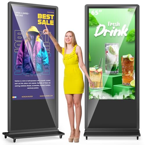 MWE 65 Zoll 4K Touchscreen Digitaler Kundenstopper mit 4 Rollen, Werbedisplay Digital, LCD Digital Signage Display, Geeignet für Einzelhandelsgeschäft, Restaurant, Einkaufszentrum und Gewerbezentrum