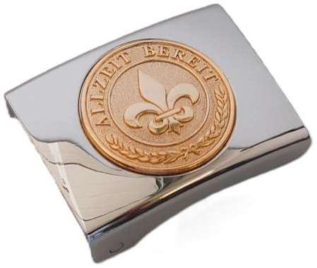 GravurManufakturBerlin Lucchetto di accoppiamento Scout segno di Giglio Allzeit Pronto, Argento-oro, Für 4,5 cm breite Koppelgürtel