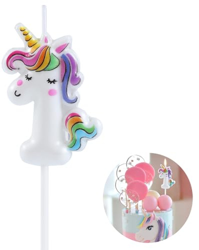 EAKE Einhorn 1 Geburtstagskerze Einhorn 1 Tortenaufsatz, Dekoration für Happy 1st Birthday Party Supplies Einhorn Geburtstagsdekoration, schlafendes Einhorn mit lebendigen Regenbogenfarben