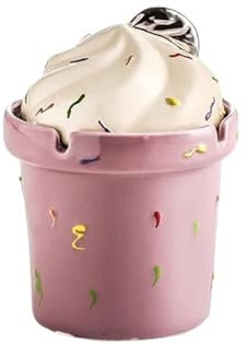 Aschenbecher Eiscreme-Formen-Aschenbecher mit Deckel, Trichter-Design, Aschenbecher, Keramik-Zigarettenaschenbecher for den Innen- und Außenbereich, Tischdekoration Aschehalter für Raucher(Pink)