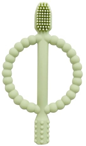 Soft Silicone Gum Massage Toothbrush, Safe Durable Oral Care, Sage Green | Food-grade soft silicone with flexible bristles, gently massages gum tissue, heat and cold resistant.