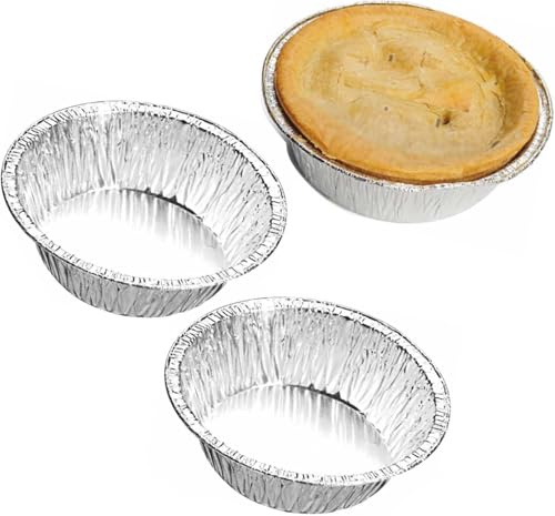 Round Disposable Aluminum Meat and Potato Pie Tins 3– Round Foil Pans, Sturdy & Recyclable, Perfect for Baking, Catering & Takeaway – Approx 3 Inch Base/Approx 5 Inch Top Diameter (50)