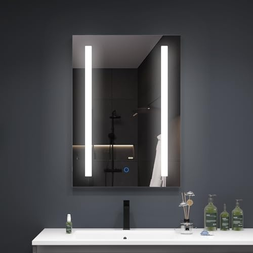LUMIRRORS® LED Bathroom Mirrors with Lights 50x70 cm, Illuminated Wall Mounted Vanity Mirror with 3-Colours Lighting, Anti-Fog, Touch-Switch, Horizontal/Vertical hanging, IP44 for Bathroom Bedroom