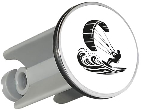Huuraa Waschbeckenstöpsel Kitesurfen Silhouette Geschenk | Universal Stopfen 4cm höhenverstellbar Abflussstopfen Geschenkidee Stöpsel mit Motiv für das Waschbecken