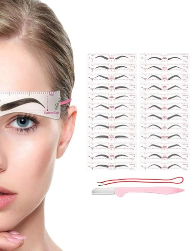 TPZORJX 24 Pezzi Kit Stencil Per Sopracciglia,Kit Di Timbri Per Sopracciglia,strumento per modellarle,Modello Di Sopracciglio Riutilizzabile,Cinghie y Coltello per sopracciglia