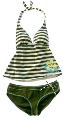 TYATVS Cute Tankini Swimsuit Y2k Floral Set for Women Vintage 2 Piece Swimsuit 2000s Fashion Aesthetics Clothes, A-Green, S