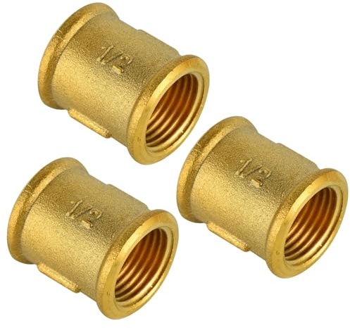 Manicotto in Ottone, 3 Pezzi Raccordi a Vite Femmina, 1/2 muff Di Collegamento Tubo in Ottone Filettato Femmina
