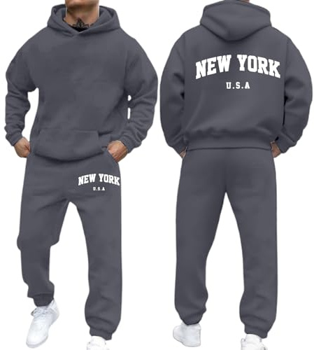 Jogginganzug Herren Sportbekleidung Warm Trainingsanzug Set Langarm Druck Sportanzug Sport Outfit Zweiteiler Hausanzug 2-Teilig Tracksuit Bequem Fitnessanzug