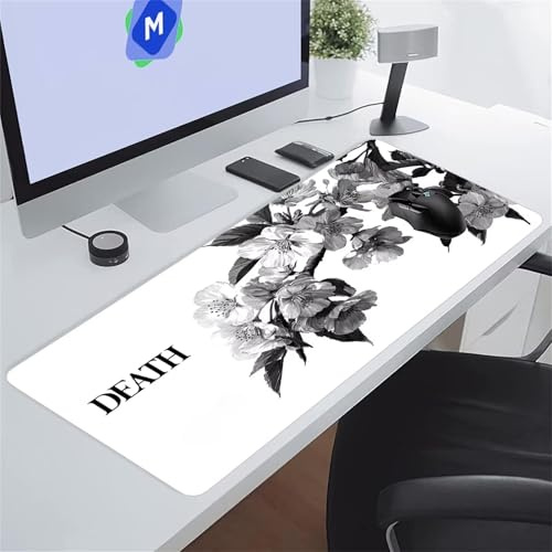 Fleurs Grises Blanches Tapis de Souris de Jeu 1500x800x3 mm Grand Tapis de Souris Gaming sous-Main Bureau Gamer Large avec Base Antidérapante Tapis de Clavier Lavable pour Gamer PC