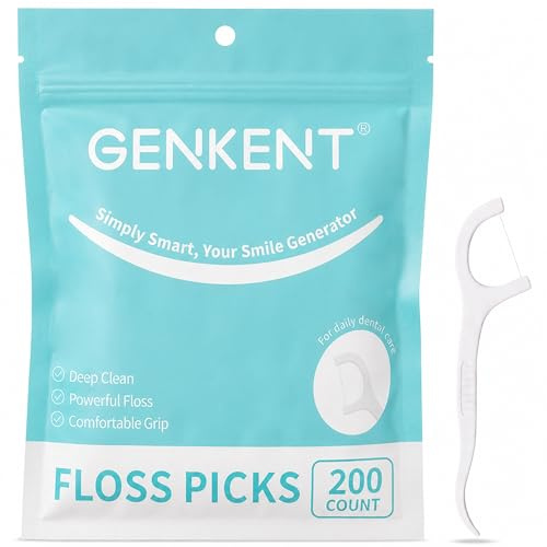 GENKENT Floss Picks, 200 Count Dental Floss Sticks, Tooth Picks Flossers, Teeth Cleaning Tools with Toothpicks