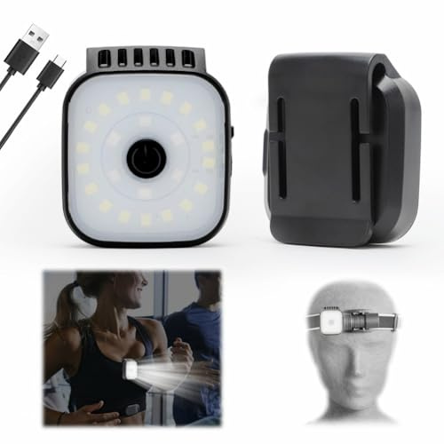 Yuragim Lampada a LED con clip, 2 pezzi, piccola lampada frontale USB, ricaricabile, luce lampeggiante con 4 modalità di luce, impermeabile, piccola luce di sicurezza, accessorio da corsa per jogging