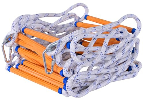 Échelle de secours 10 m avec corde portable avec 2 crochets de sécurité d'urgence pour balcons et garde-corps Idéal pour la maison et l'évasion rapide