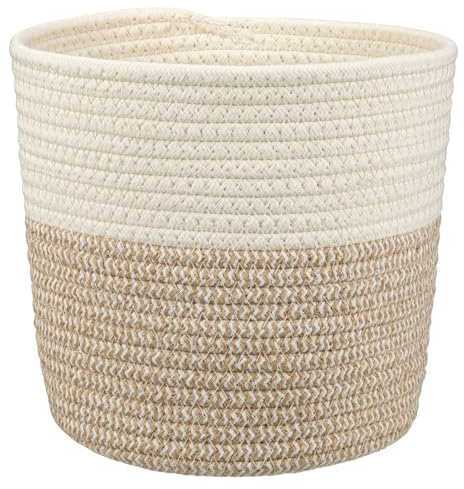 Briful 8x8 Cotton Rope Woven Pot 20cmx20cm Plant Pots Indoor - Light Wheat Cotton Flower Pot Decorative Planter Storage Basket for Plants, Toys, Crafts, Rustic Home Decor