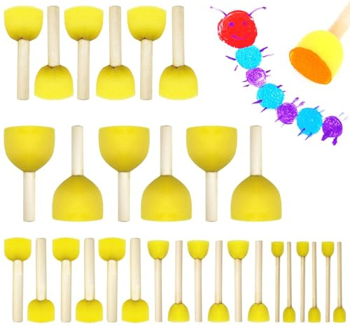 30 Pcs Sponge Brush Set, Round Sponge Stippler for Graffiti Painting, Washable Foam Paint Brushes for Arts and Crafts DIY