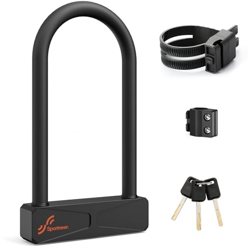 Sportneer 16mm Heavy Duty Bicycle D Lock with 3 Keys – Anti Theft Bike Lock with Secure Mounting Bracket for Bike, Scooter & Gate, 8.7 x 5.9, 2.45lbs