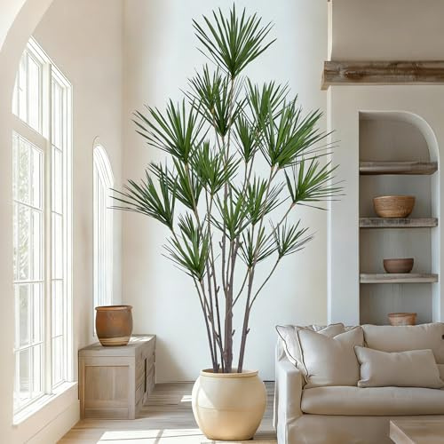 Fsslower Artificial Dracaena Marginata Tree 8FT with 547 Leaves & 19 Heads Tall Large Lifelike Faux Tropical Yucca Plant Madagascar Dragon Tree 96 Inch Black Pot for Indoor Home Office Store Decor